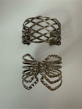 Gunmetal Lattice Cuff Bracelet Set Boho Statement Wide Cage Lot of 2